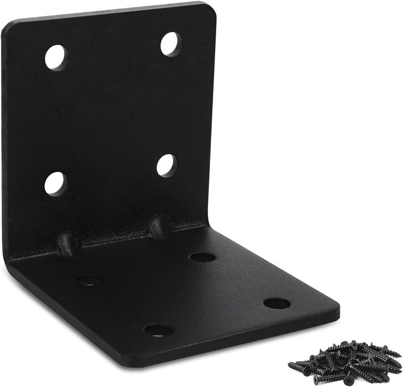 MOZCORN 4 Pack L Brackets for Wood Matte Black Strong Corner Brace, Ribbed Corner Brackets for Wood Projects Furniture Fix and Replacement, Easy to Install, 2.5 x 2.75 x 2.75 in - Image 1